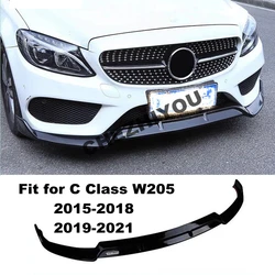 Front Bumper Lip Body Kit Spoiler Splitters for Mercedes Benz C Class W205 C205 Sport 2015-2021 Piano Black Carbon Fiber Look 3