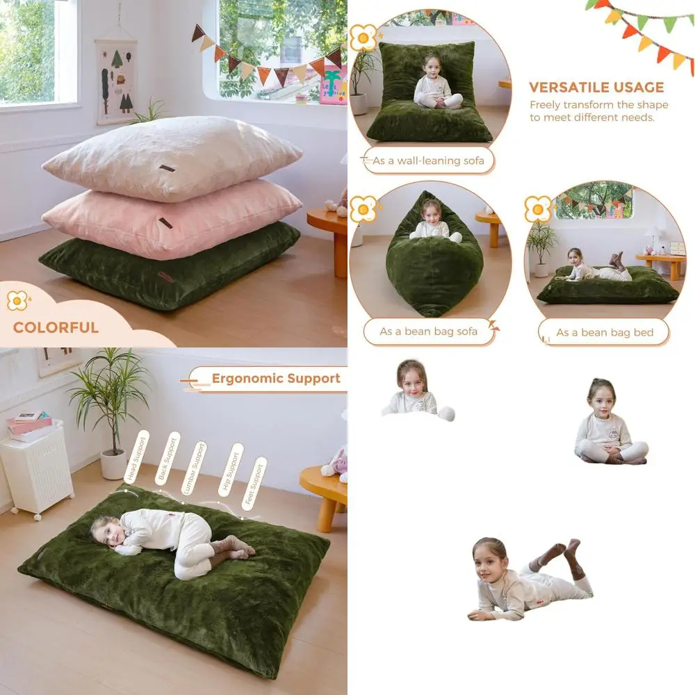 

Faux Fur Kids Bean Bag Chair, Multipurpose Floor Sofa for Gaming and Reading, with High-Density Foam Padding