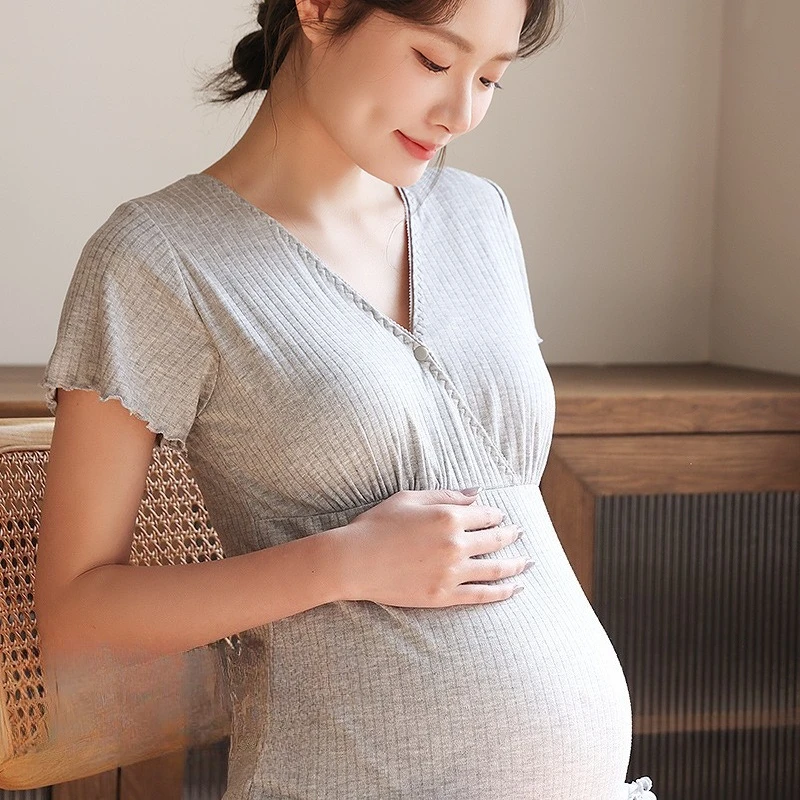 

Maternity Nursing T Shirt with Built in Bra Pads Short Sleeve Summer Thin Pajama Breastfeeding Homewear for Postpartum