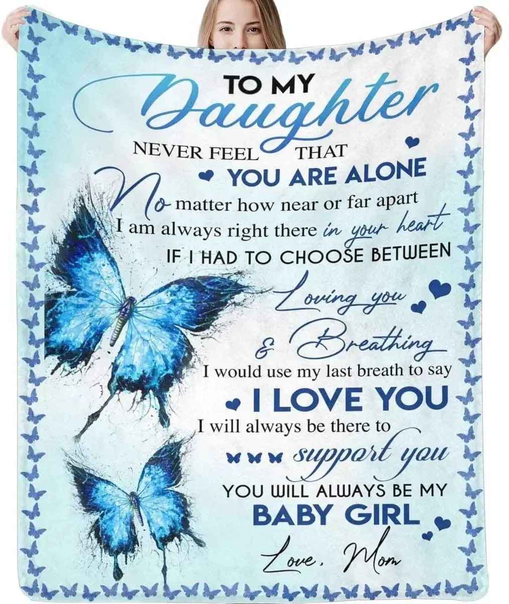 بطانية لابنتي من ماما تذكر دائمًا كم أحبك على شكل فراشة زهور رمي بطانية للأريكة والسرير المخصص #6