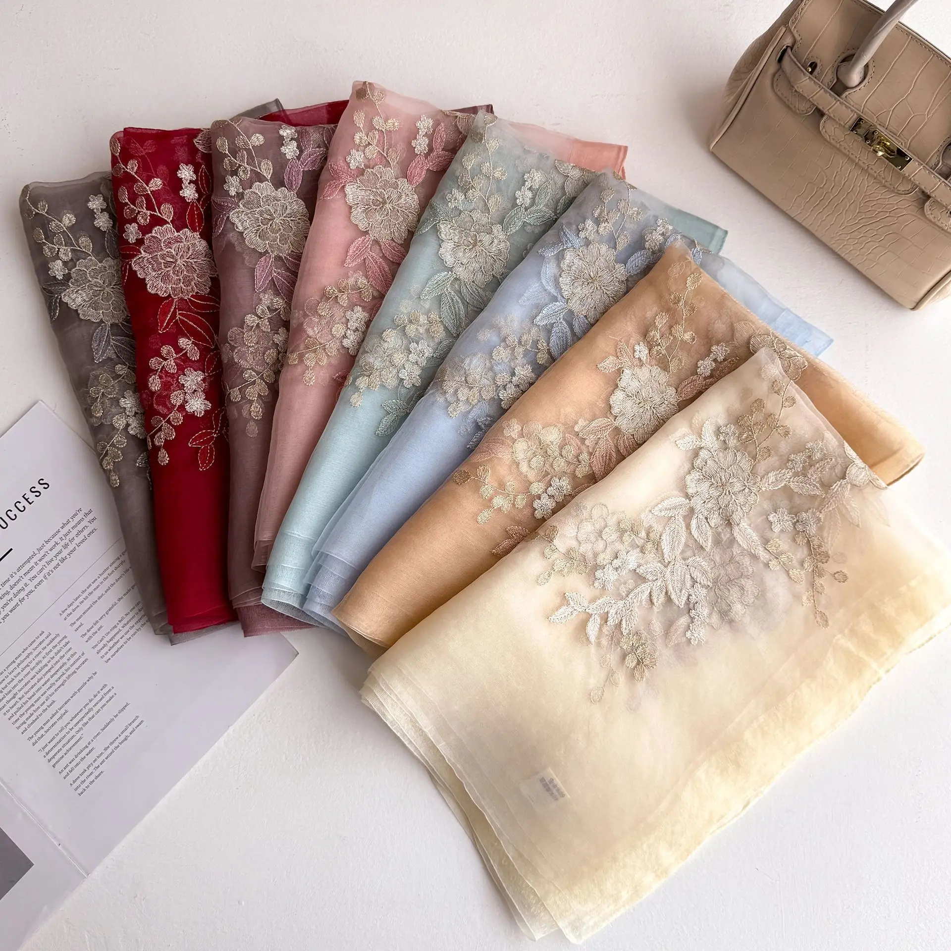 2025 Silk Women Scarf Warm Wool Shawls Lady Wraps Elegant Bufanda Floral Pashmina Embroidery Scarves Foulard Wholesale Hijab