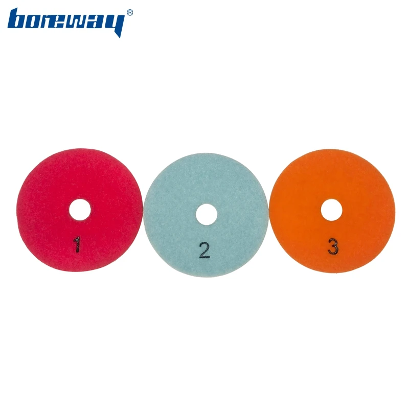Boreway 4-calowa diamentowa tarcza polerska na mokro z wzorem kwiatowym, 3-stopniowe tarcze szlifierskie, gradacja # 1 # 2 # 3 dla płyt podłogowych z kamienia marmurowego