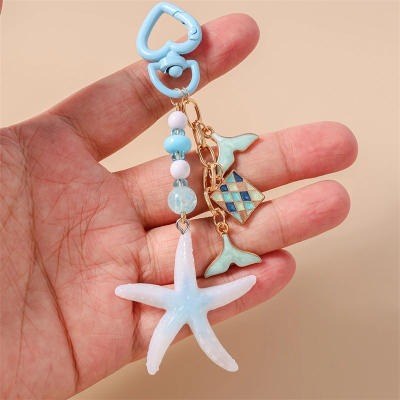 Niedliche handgefertigte Perlen-Schlüsselanhänger, Sommer-Strand-Sternfisch-Muschel-Anhänger, Schlüsselringe für Damen und Herren, Autoschlüssel, Handtaschen-Schlüsselanhänger, DIY-Geschenke – Detail 35