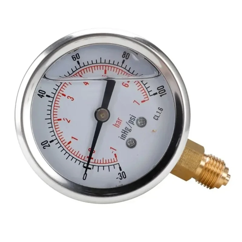Compound Pressure Vacuum Gauge Glycerine Filled -1/10Bar & 30 1/4 BSP Bottom B85C