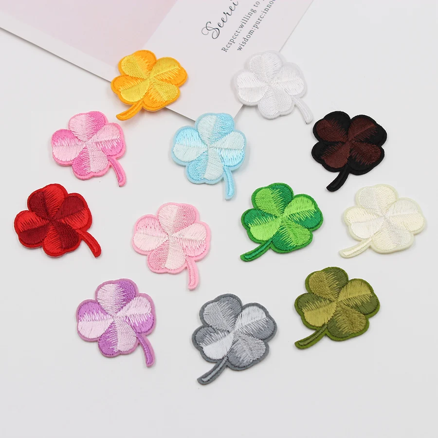 10pcs Iron On Clover Patches for Clothes Bags Shoes Embroidered Leaf Stickers DIY Sewing T Shirts Dress Jeans Appliqued Badge