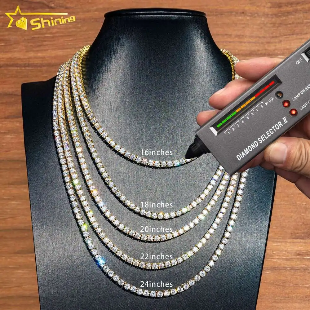 Luxury Fashion Jewelry Hip Hop 925 Sterling Silver 2mm 3mm 4mm 5mm 6.5mm Vvs Moissanite Diamond Necklace Moissanite Tennis Chain