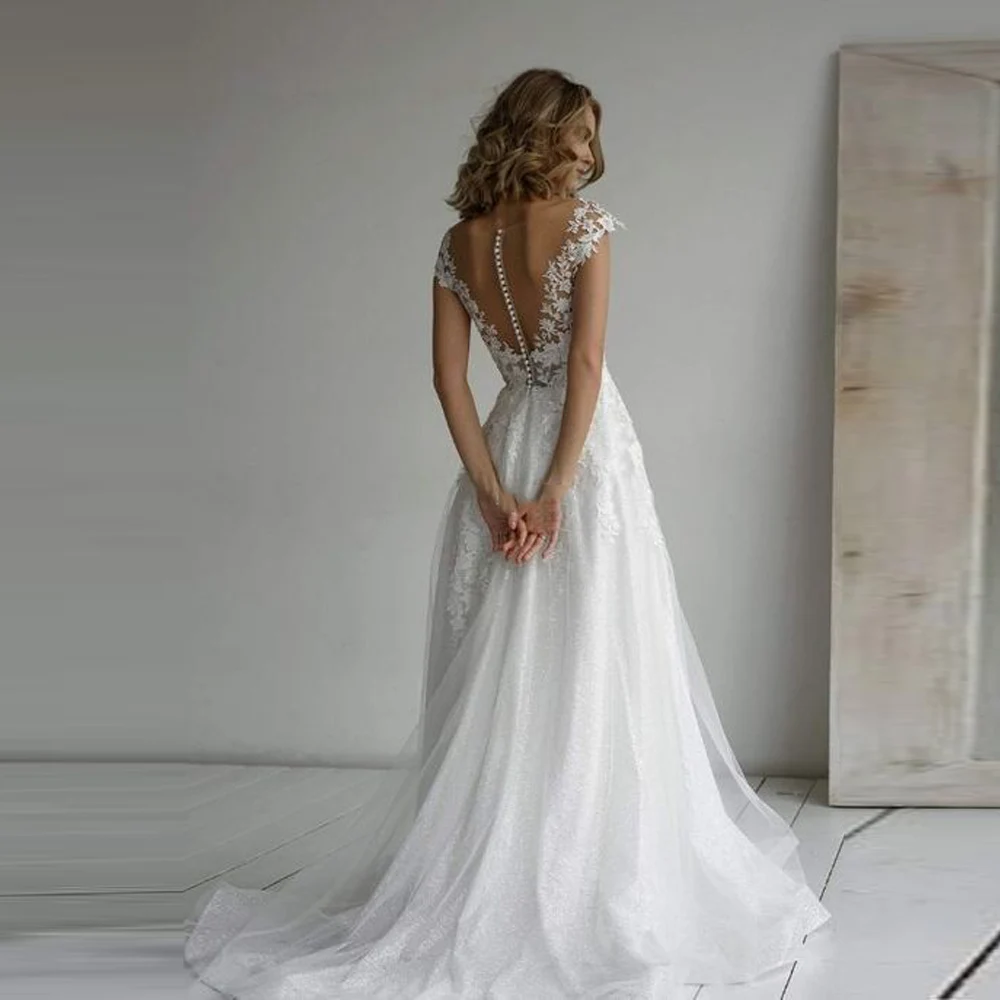 2026 Modern Deep V-neck Women Wedding Dresses Elegant Bridal Cap Sleeves Tulle Pleat Robes De Mariée Personalized Customization