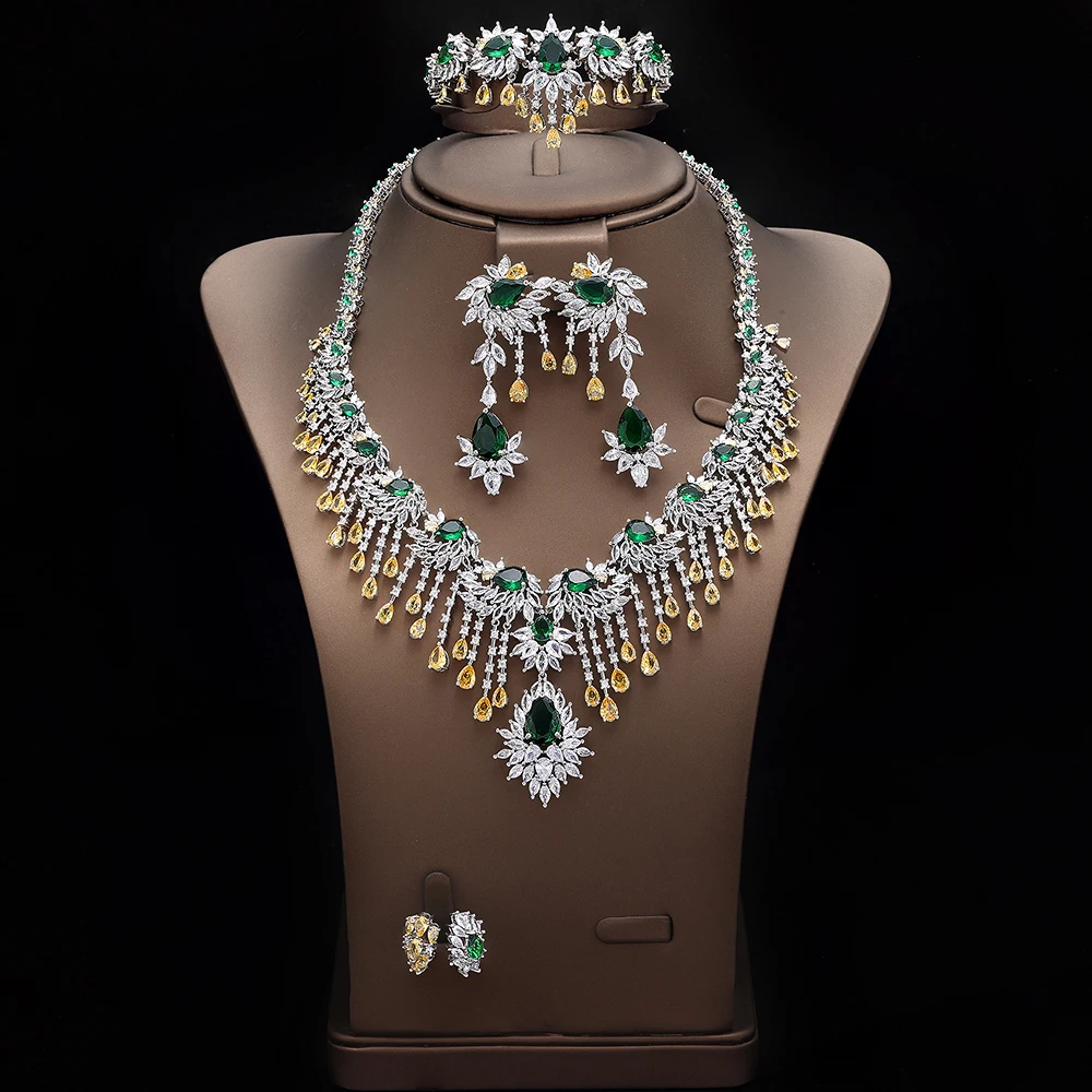 

HIBRIDE Luxury Stunning Women Purple Necklace Earrings Bracelet Women Dress Decorative Jewelry Wedding Prom Holiday Gift S-1028