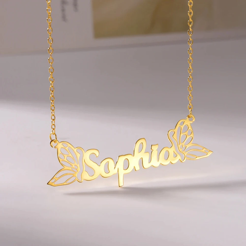 Sipuris Personalisierte Schmetterlings-Namenskette aus Edelstahl, Zierliche Namensschild-Anhänger mit Zwei Schmetterlingsflügeln, Schmuck, Geschenke für Frauen – Detail 6