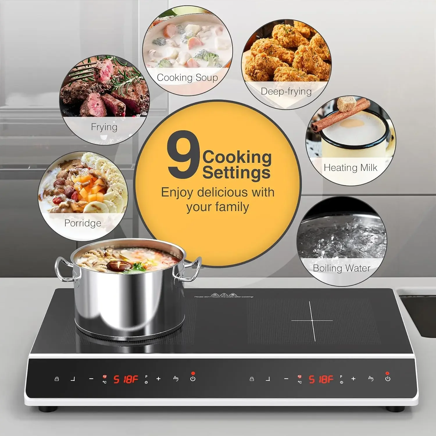 Cooktop, 24 polegadas 4000W Cooktop de indução 2 queimadores, Cooktop elétrico com tela sensível ao toque LED 10 níveis de configurações com segurança infantil Lo