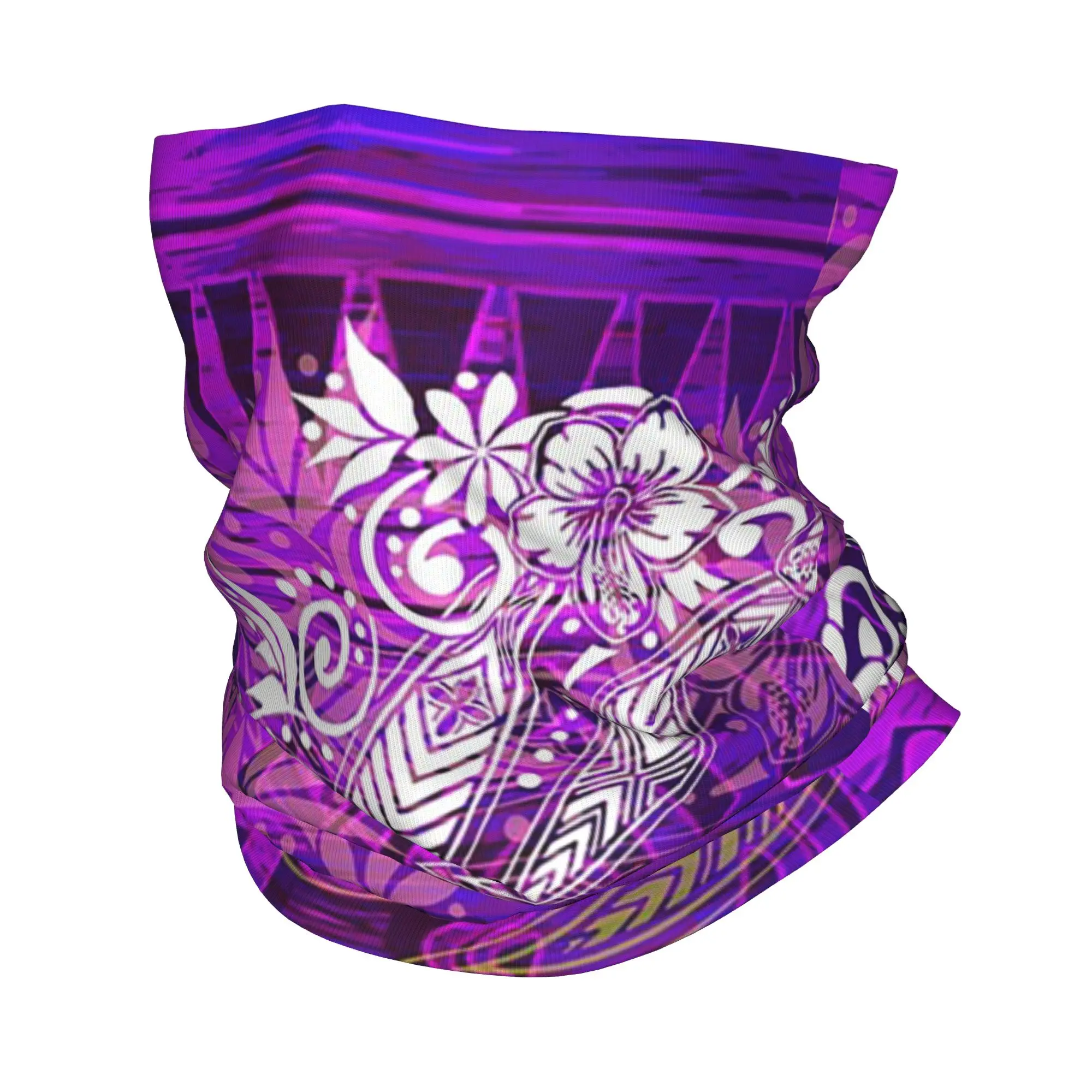 Purple Tribal Samoan Tiare Print Bandana Neck Cover Printed Mask Scarf Multi-use Balaclava Hiking Fishing Unisex Adult