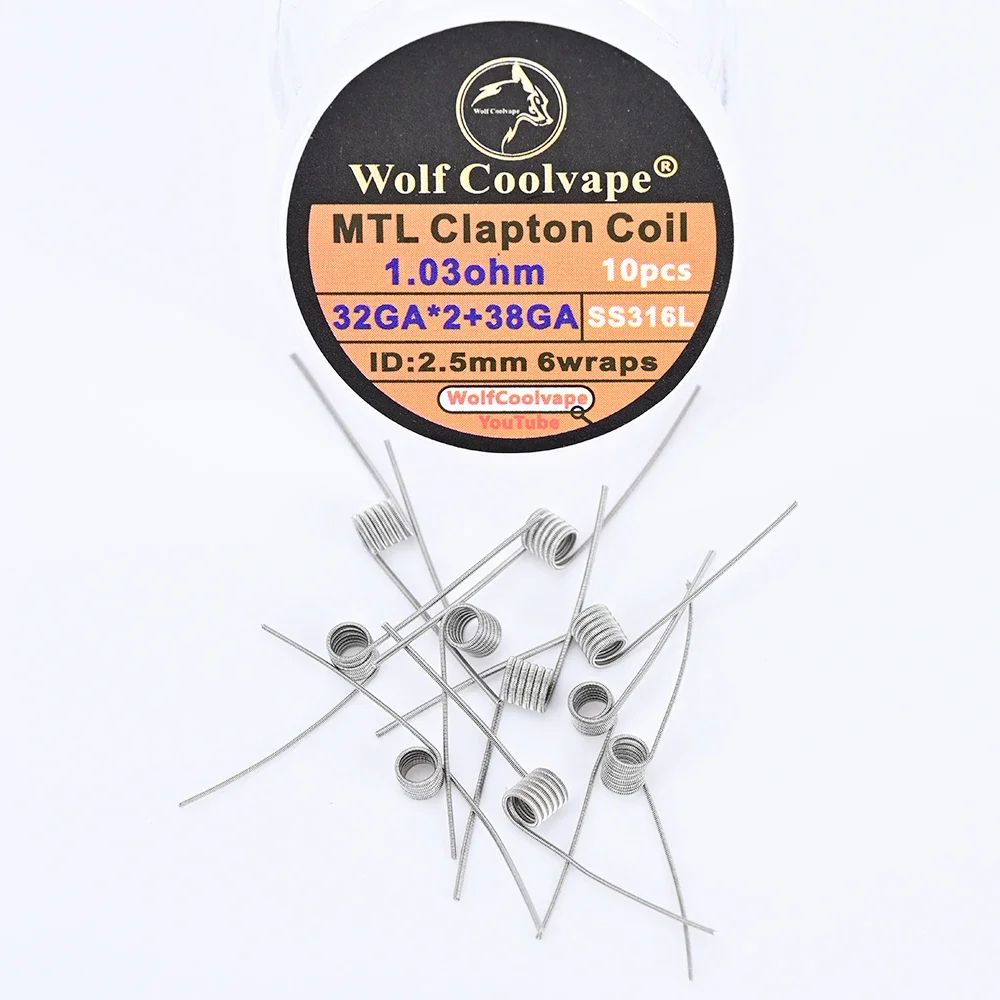 10 قطعة/صندوق wolfcoolvape MTL كلابتون لفائف 1.03ohm 32GA238GA SS316L مادة لفائف vape rda rta MTL