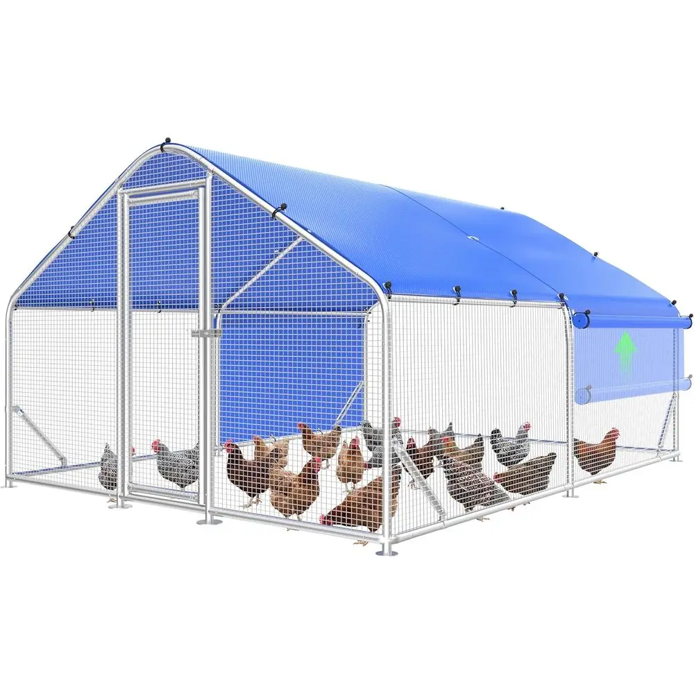 

Spacious Galvanized Chicken Coop Run for 20 Birds with Waterproof Cover and Walk-in Access
