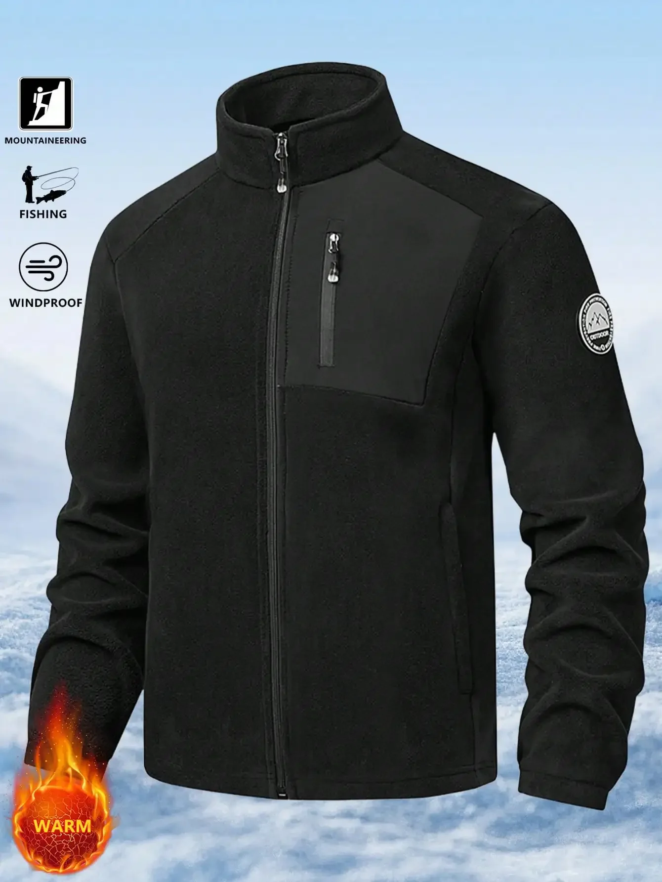 Chaqueta deportiva de otoño e inviernoTop ajustado para hombre, tela de poliéster, parte delantera con cremallera, chaqueta de color sólido, chaqueta polar para hombre