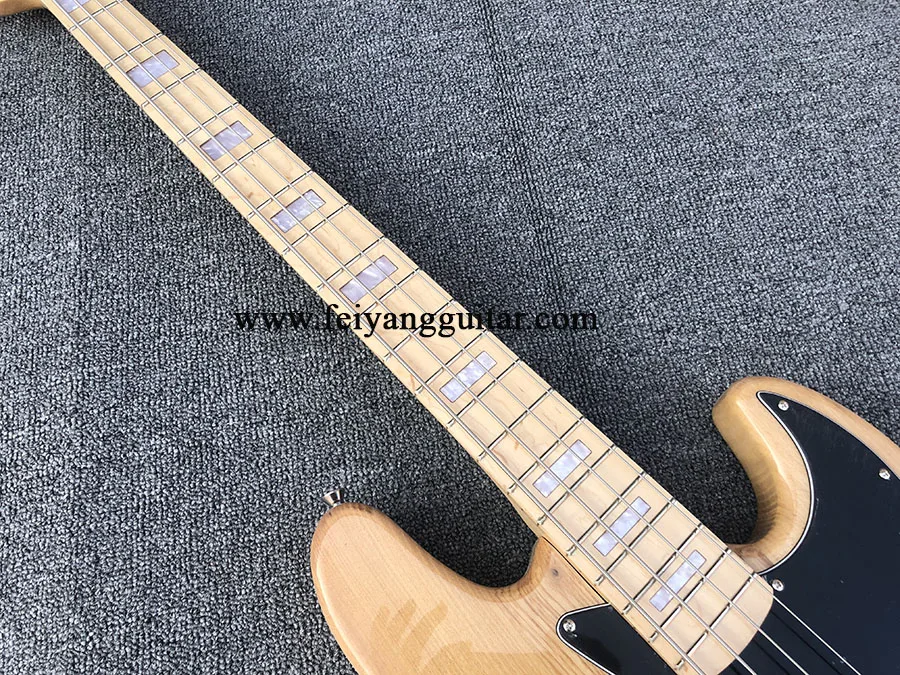 electric bass guitar, Natural Color, ash wood body，4 Strings, active pickup,High Quality  Jazz Bass Guitar,free shipping