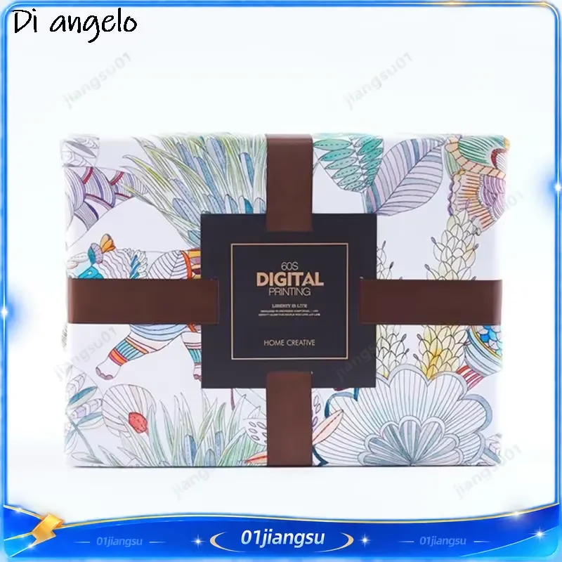 Flower Bird Digital Printing Bedding Set 600TC Egyptian Cotton Duvet Cover Luxury Bed Sheets Pillowcases 4Pcs Home Textile