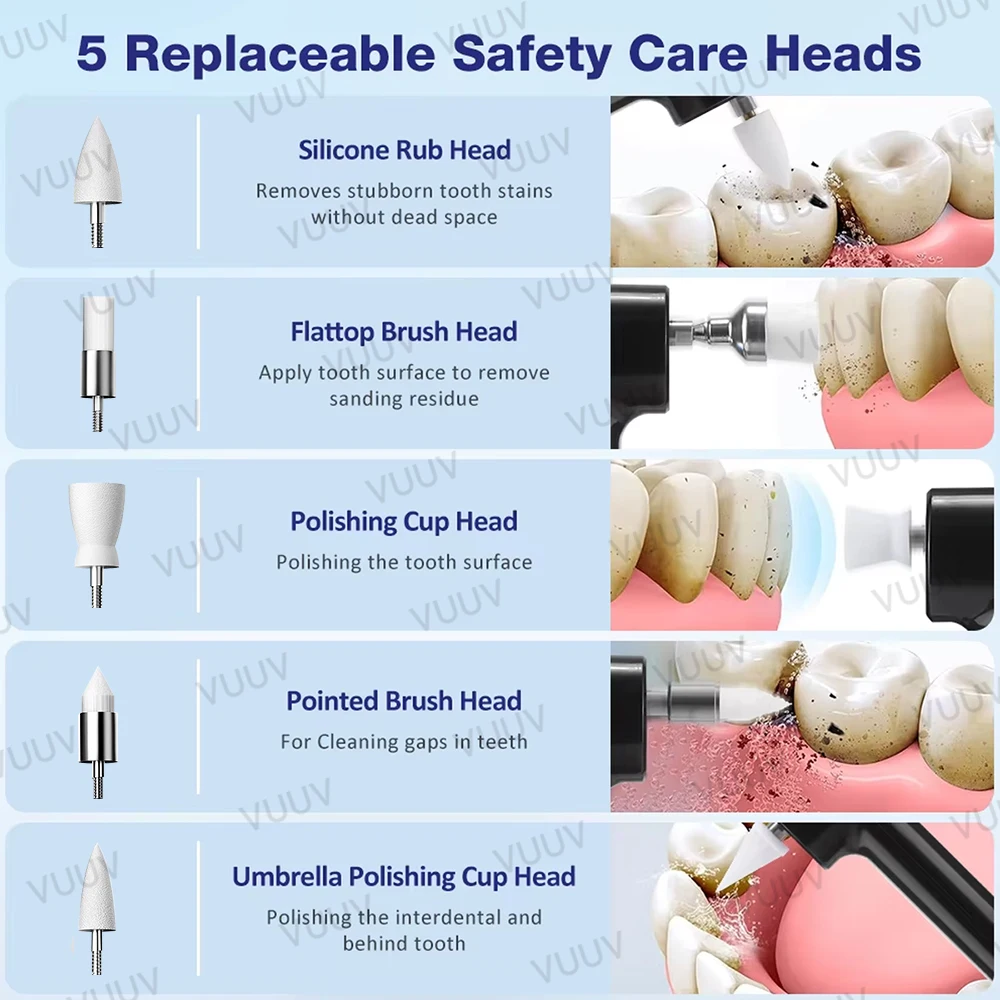VUUV Electric Tooth Polisher Dental Scaler Multifunctional Stains Plaque Tartar Remover 5in1 Toothbrush Adult Tooth Cleaner image 3