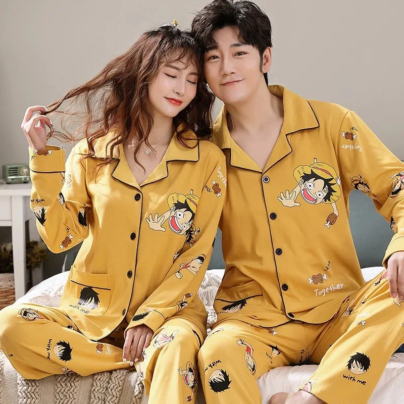 

Anime One Piece Pajamas Sets Luffy Soft Comfortable Couple Sleepwear Cotton Loose Pyjama Suit Loose Home Clothes Wear Gifts