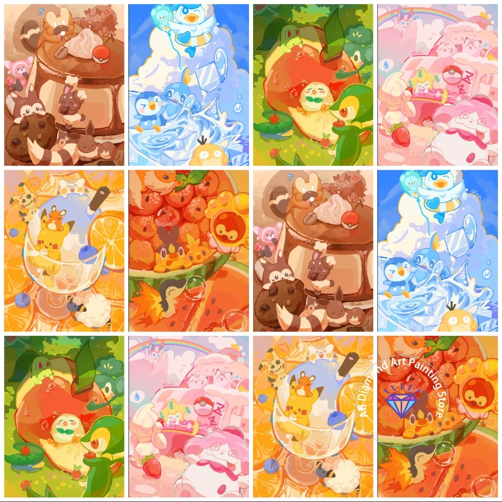 

Pikachu Eevee Psyduck Dessert AB Diamond Painting Kit Square Round Diamond 5D DIY Mosaic Handmade Art Adult Gift Home Decoration