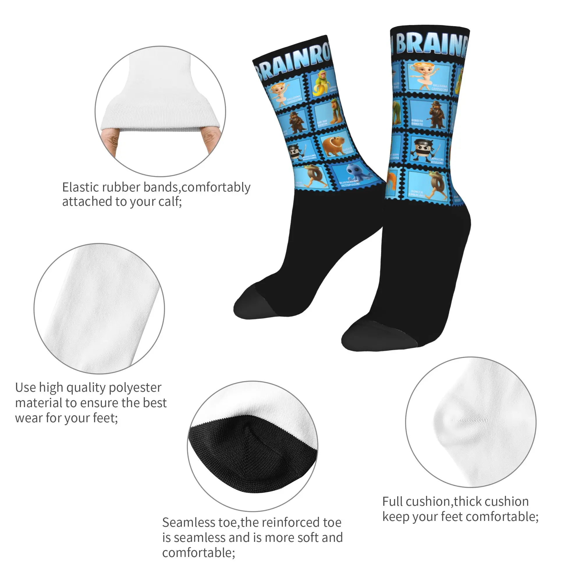 Winter Warm Harajuku Unisex Italian Brain Rot Characters Brainrot Socks  Breathable Crew Socks
