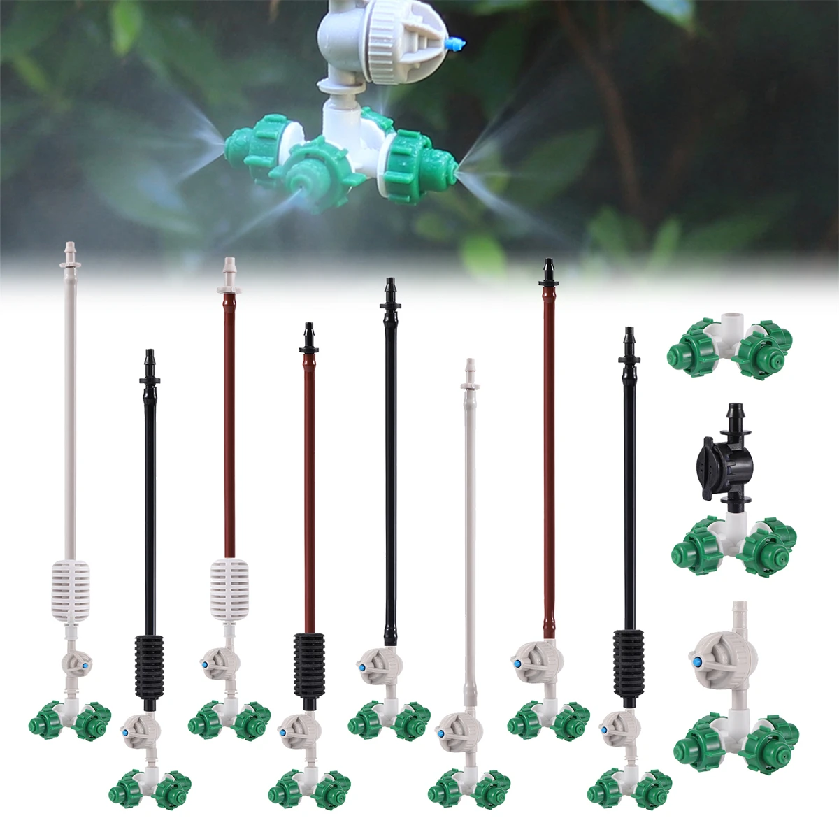 4-Outlet Misting Nozzle Kit 6mm Anti-Drip Atomizing Sprayer Cross Fogger Garden Micro-Irrigation System Cooling Humidifying Tool