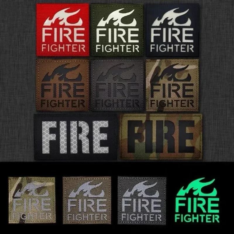 Luminous Fireman Patches Fire Fighter Mini Reflective Hook and Loop Rescue Team Logo Morale Badge Backpack Tactical Stickers