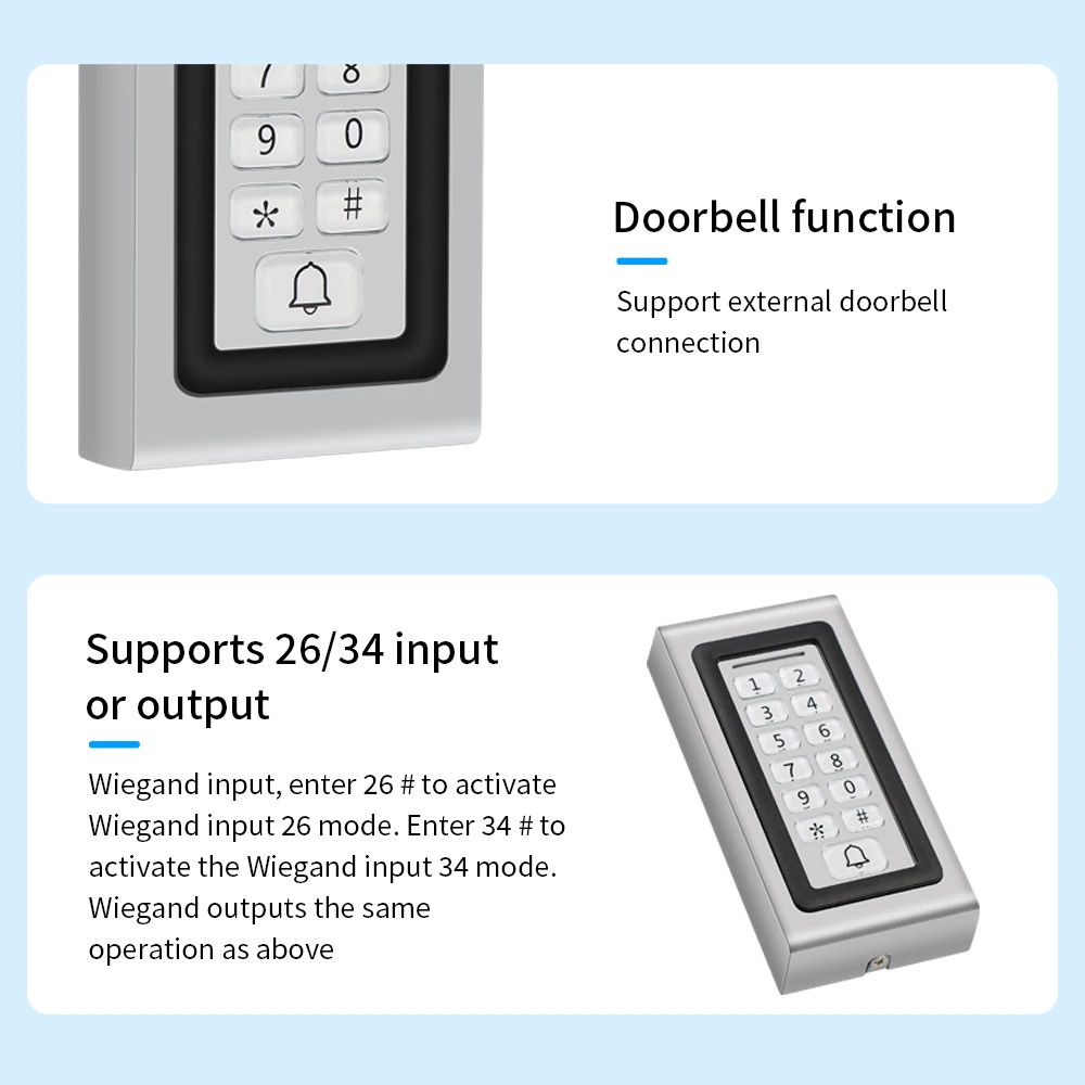 Access Control System 125KHz Rfid Keypad Backlight 2000 Users Doorbell Integration for Commercial office Metal IP67