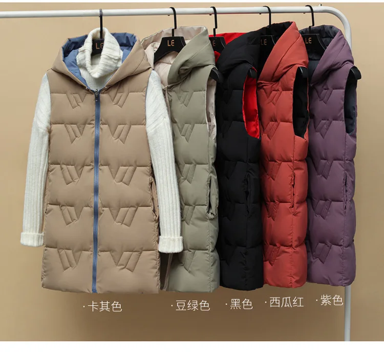 2022 New Double-sided Vest Women\'s Winter Hooded Vest Korean Version Autumn and Winter Down Cotton Vest Thickened Coat