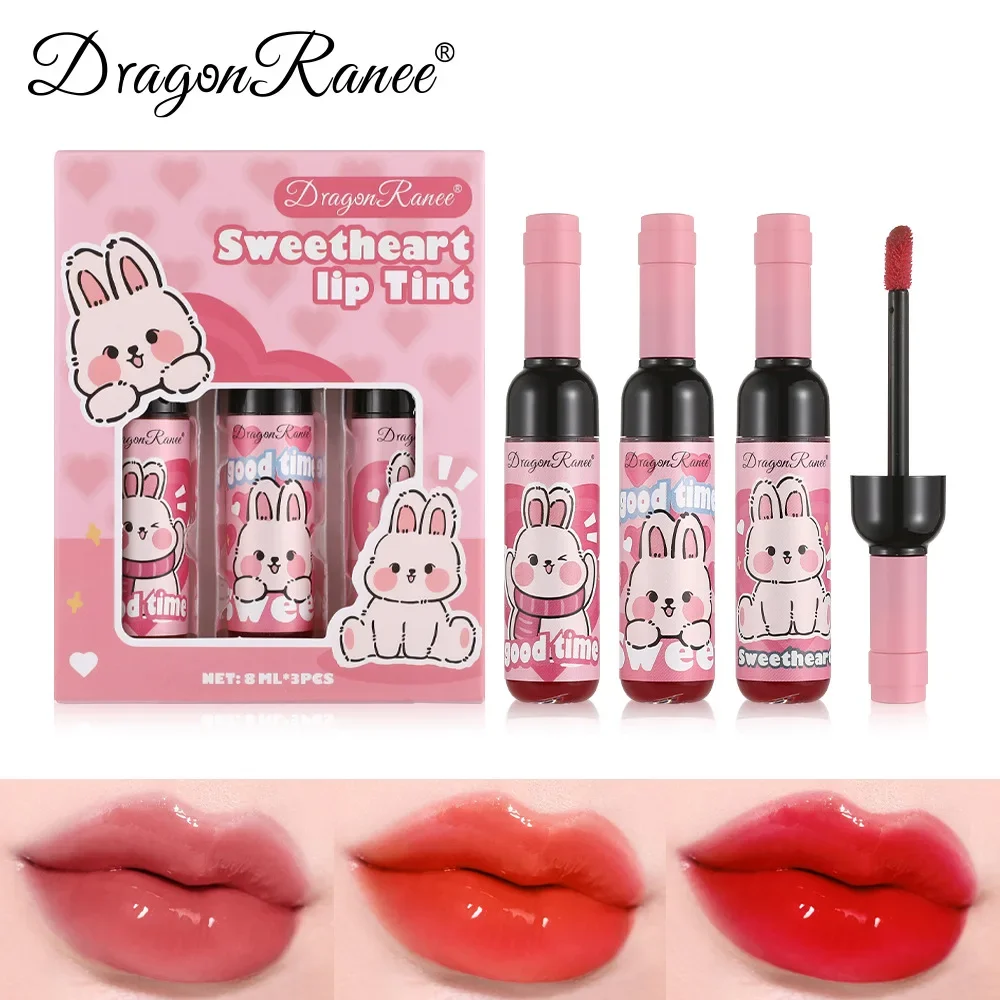 Wine Bottle Shaped Lip Gloss Set Long-Lasting Stain Non-Transfer Moisturizing Liquid Lipstick with Cartoon Design