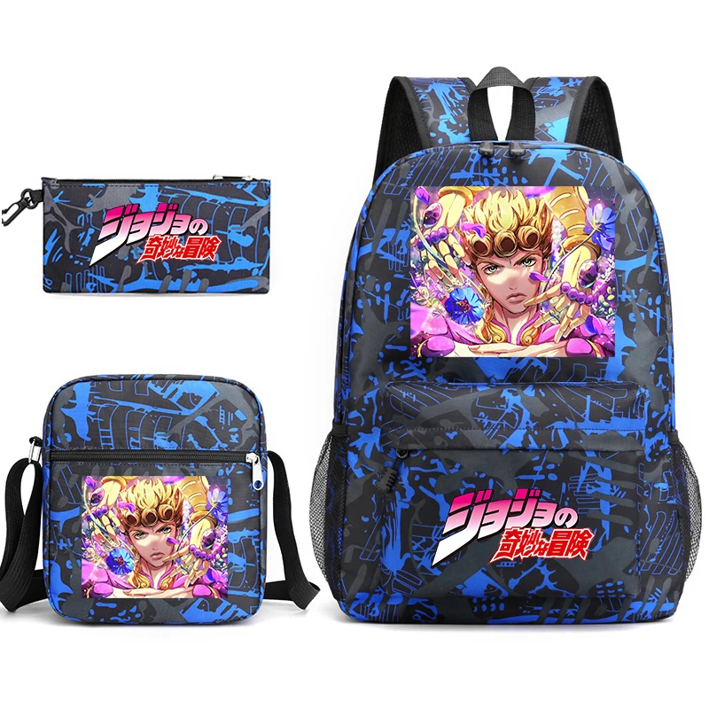 Jojo Bizarre Adventure anime borsa da scuola per studenti set zaino per giovani borsa a tracolla astuccio per matite set da 3 pezzi regalo per il ritorno a scuola dei bambini