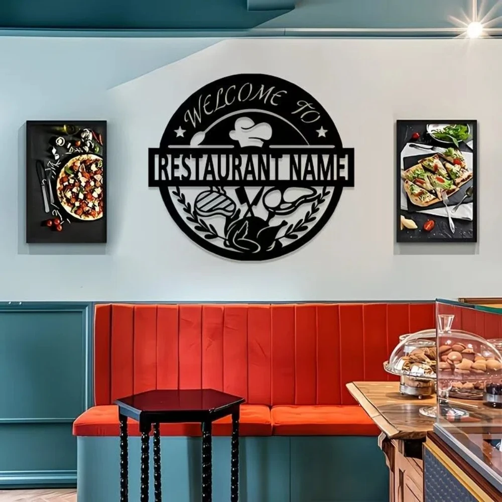 

Современная металлическая табличка с надписью «Добро пожаловать» — персонализированное настенное украшение с названием ресторана, декор для помещений и улицы, украшение для входа в ресторан