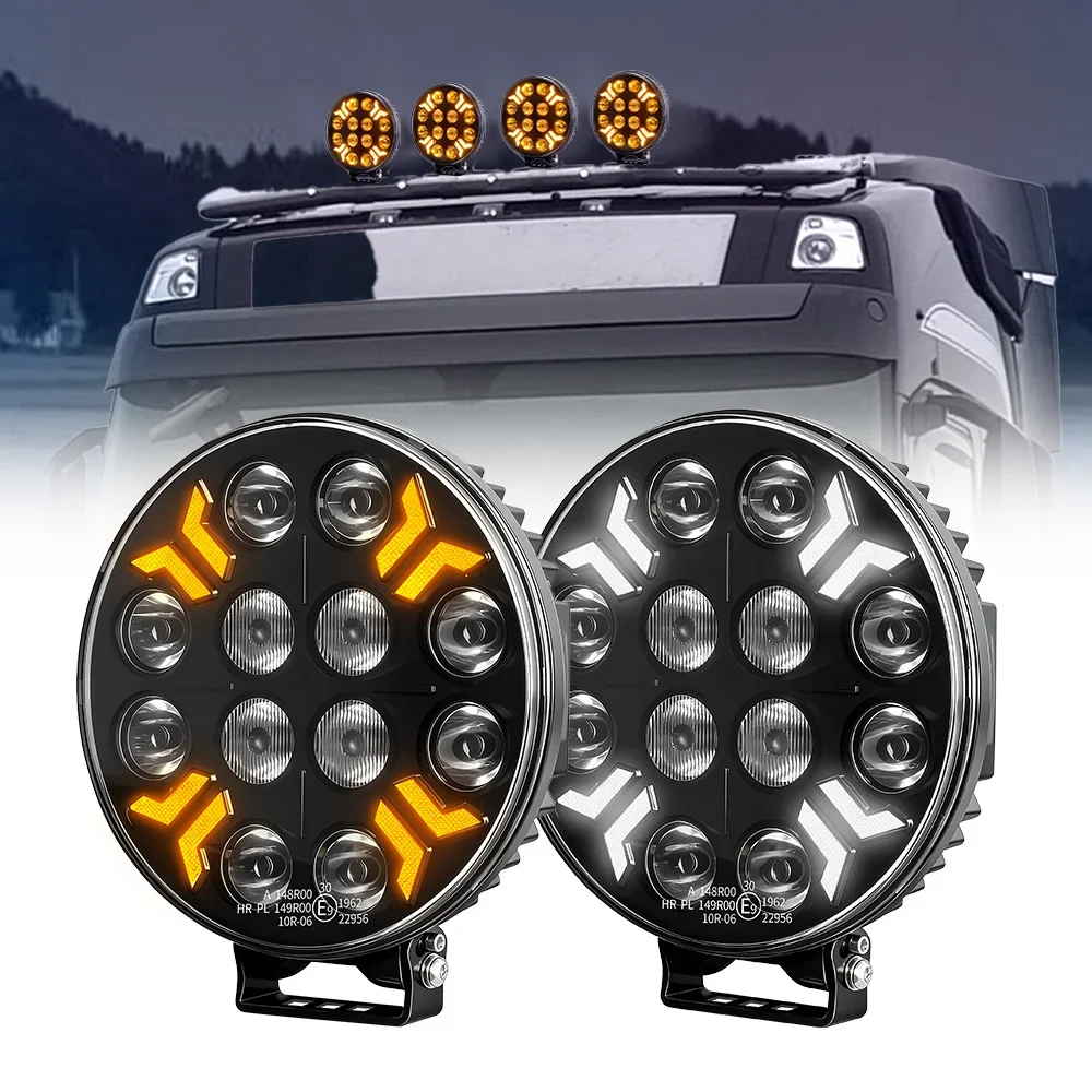 

HAOLIDE 7inch Led Truck Work Light E9 12V 24V 2 Color DRL Amber White DRL Top Fixing Hole Welcome Flowing for Truck Offroad