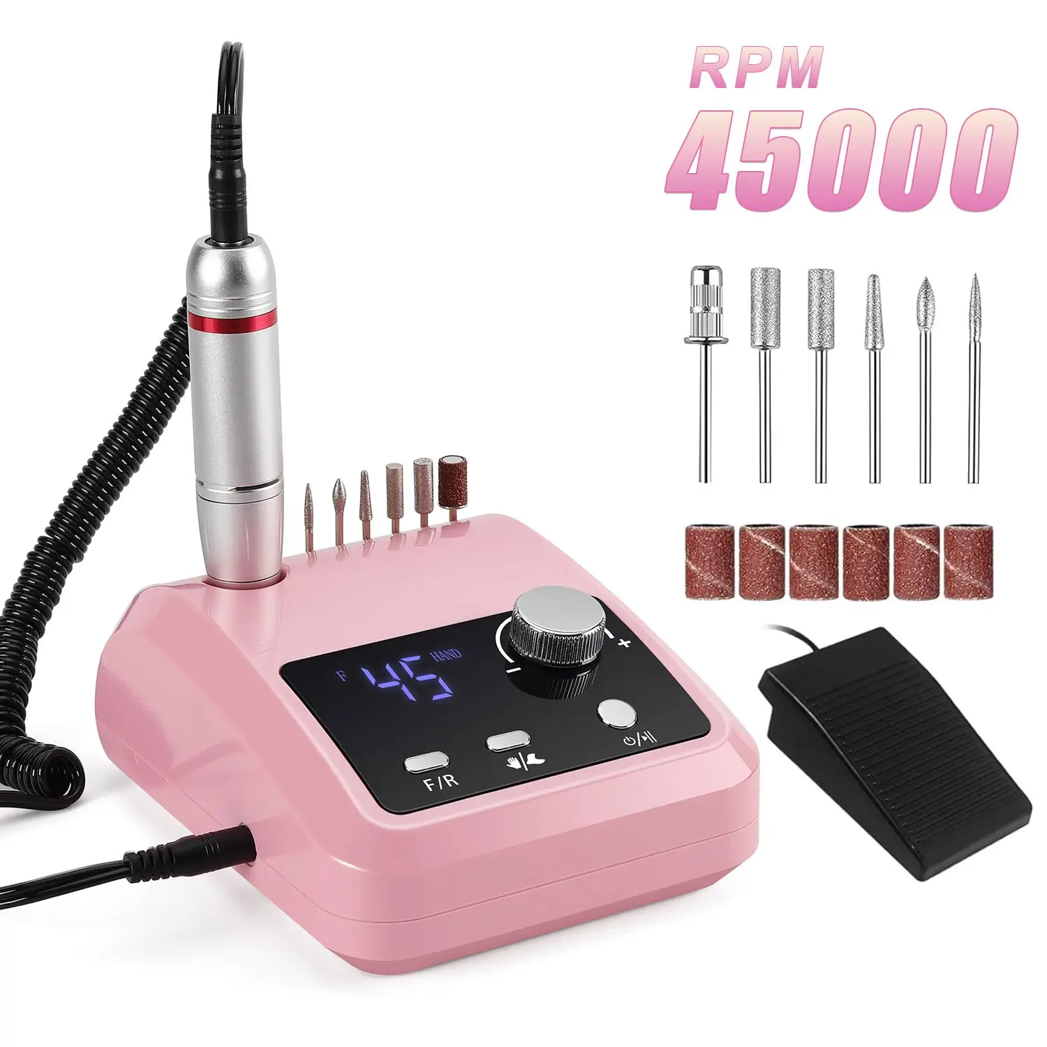 45000 RPM Nagelboormachine Met Basis Professionele Elektrische Nagels Schuurmachine Bestand Voor Gel Nagels Polijsten Voor Thuis Manicure salon
