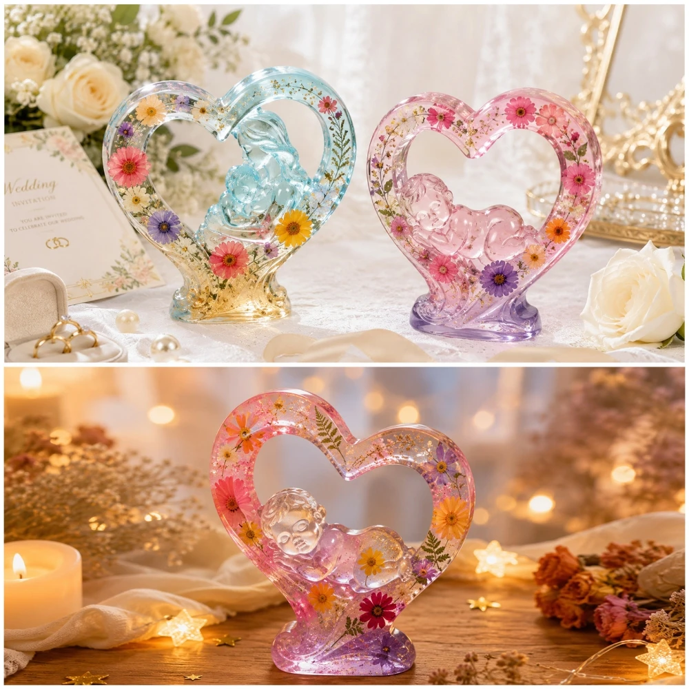 S0309 DIY Crystal Epoxy Resin Mold Heart Shape Mother Baby Love Gypsum Casting Silicone Mold for Home Decor Mother's Day view 5
