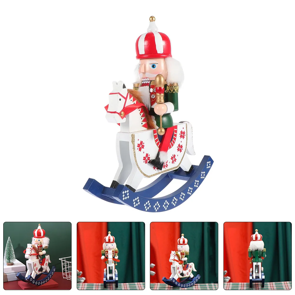 

12-Inch Wooden Nutcracker Decorative Ornament 30Cm Soldier Rocking Horse Puppet Christmas Tabletop Centerpiece Holiday Decor