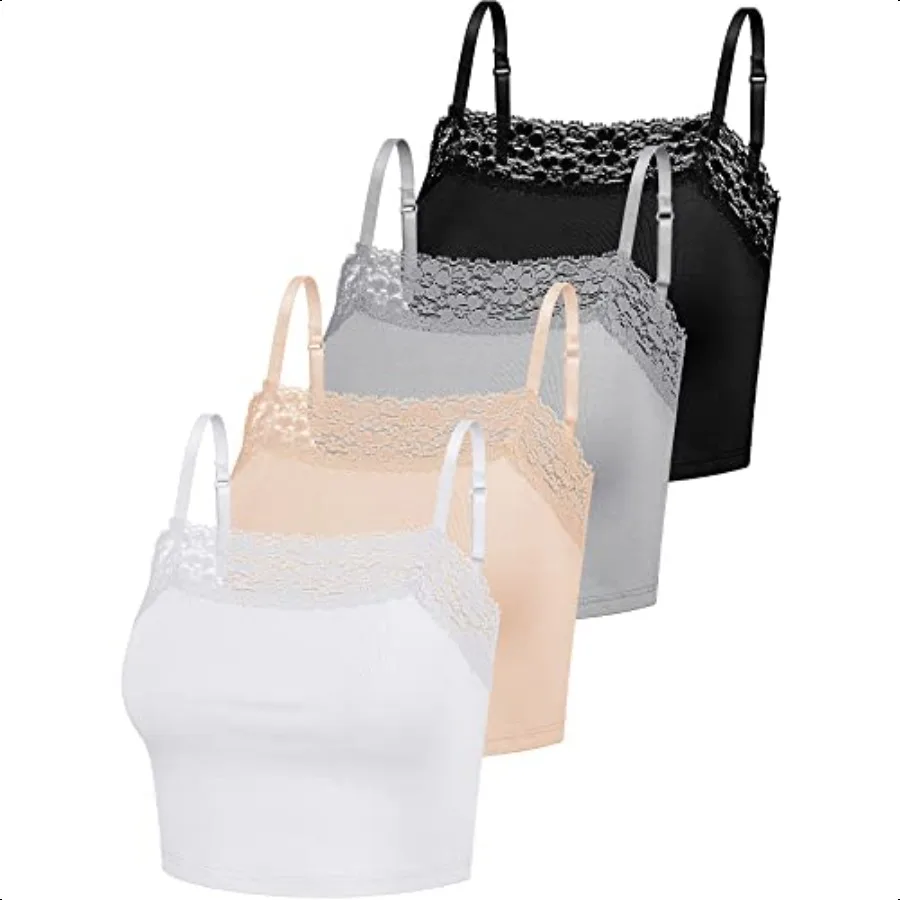 

4 Pcs Womens Lace Cami Bralettes Spaghetti Strap Crop Tops Bandeau