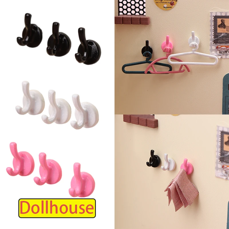 3Pcs Dollhouse Mini Clothes Hat Hook Dollhouse Simulation Wall Hook Model For 1/12 Dolls House Decor Accessories