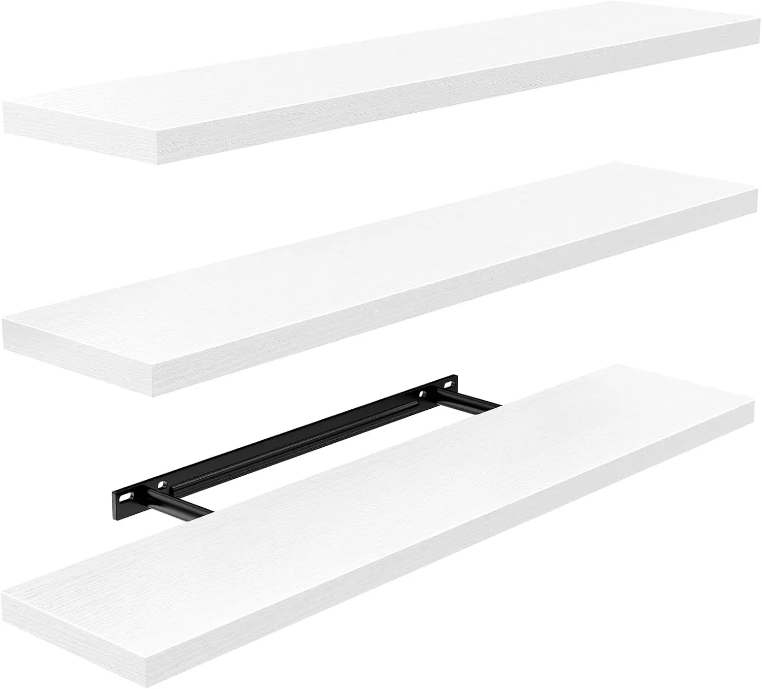 

Set of 3 White Floating Shelves, 23.6" Wall Decor with Invisible Brackets for Bathroom Living Room Bedroom Kitchen