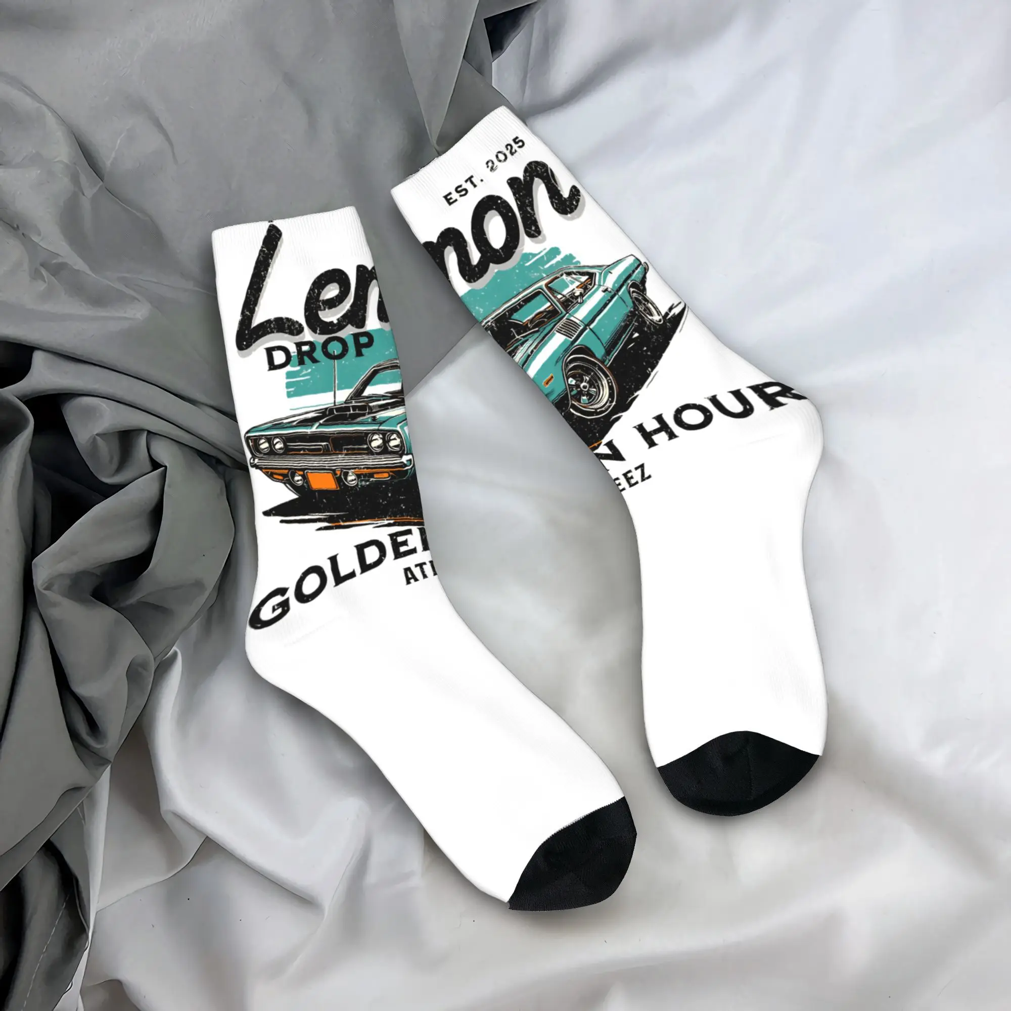 

Лимонные чулки с рисунком автомобиля, новинка, носки, осенние носки против пота, мужские удобные носки для бега