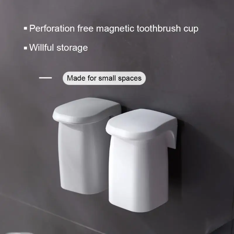 Creative Magnetic Suction Mouthwash Cup Wall-mounted Toothbrush Rack Upside-down Brushing Cup Holder Home Bathroom Accessories