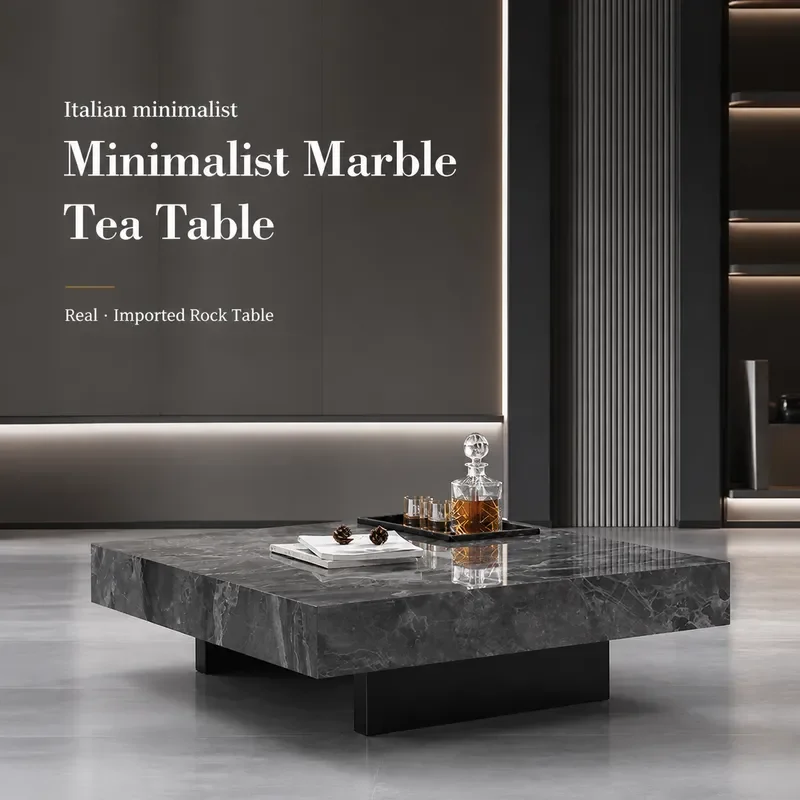 Italian Minimalist Rock Slab Coffee Table Modern Simple Square Light Luxury High End Design for Living Room Multiple Sizes