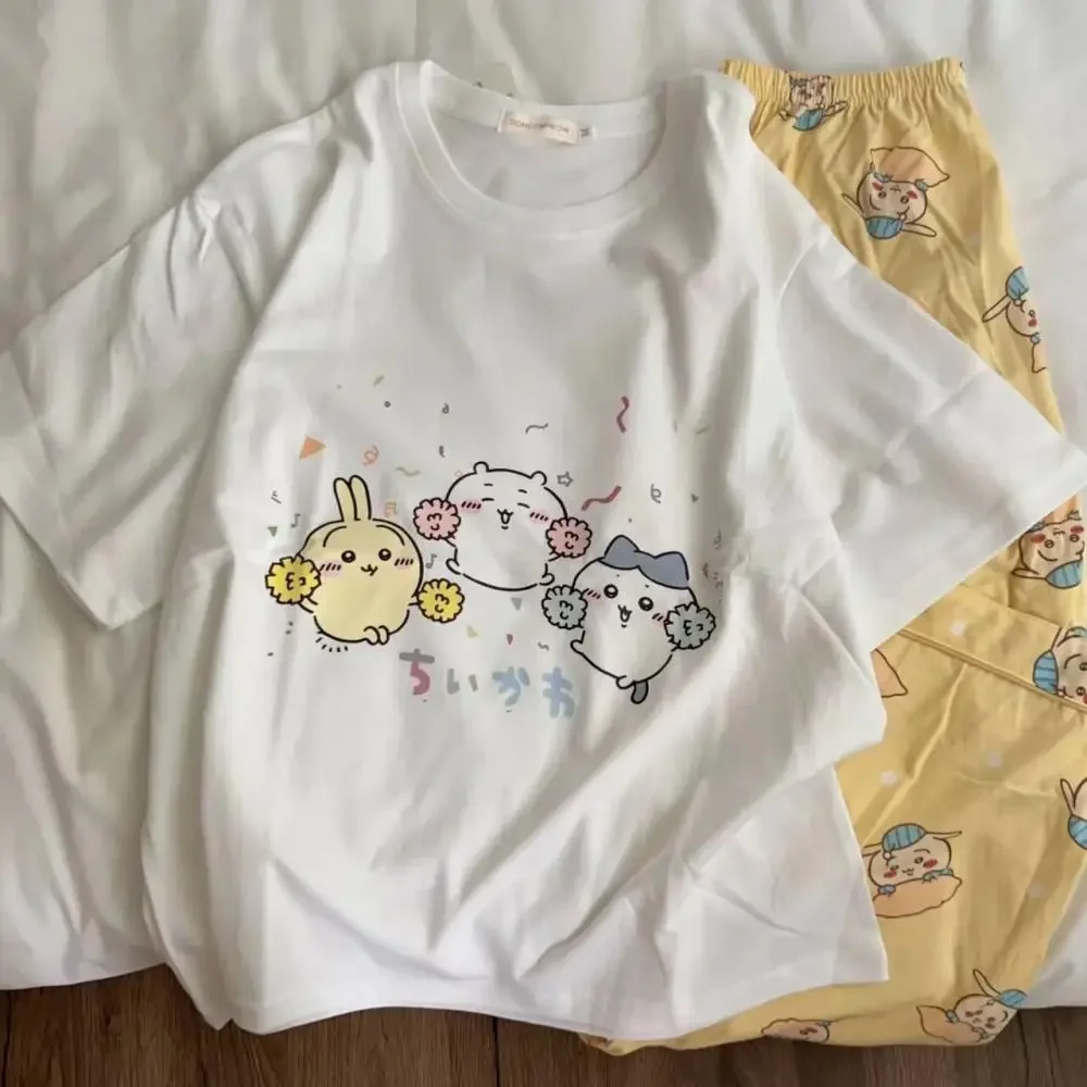 Sommer Usagi Reine Baumwolle Pyjamas Anzug Anime Kawaii Kurzarm Lange Hosen Hachiwares Lose Niedlichen Cartoon Mädchen Hause Outfit Geschenk