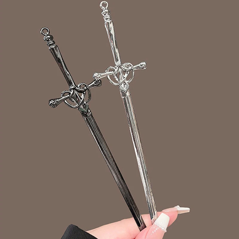 New Chinese style antique alloy sword hairpin, elegant hair accessory updo hairpin simple and modern long sword hairpin image 3