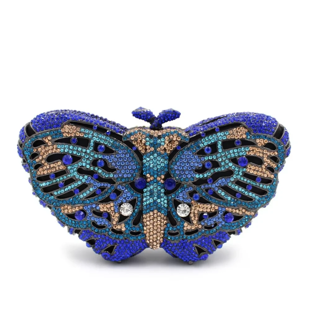 

Purple/Blue Butterfly Rhinestone Evening Bag Luxury Black Crystal Party Clutch WHTUOHENG Women Cocktail Handbas Diamond Clutch