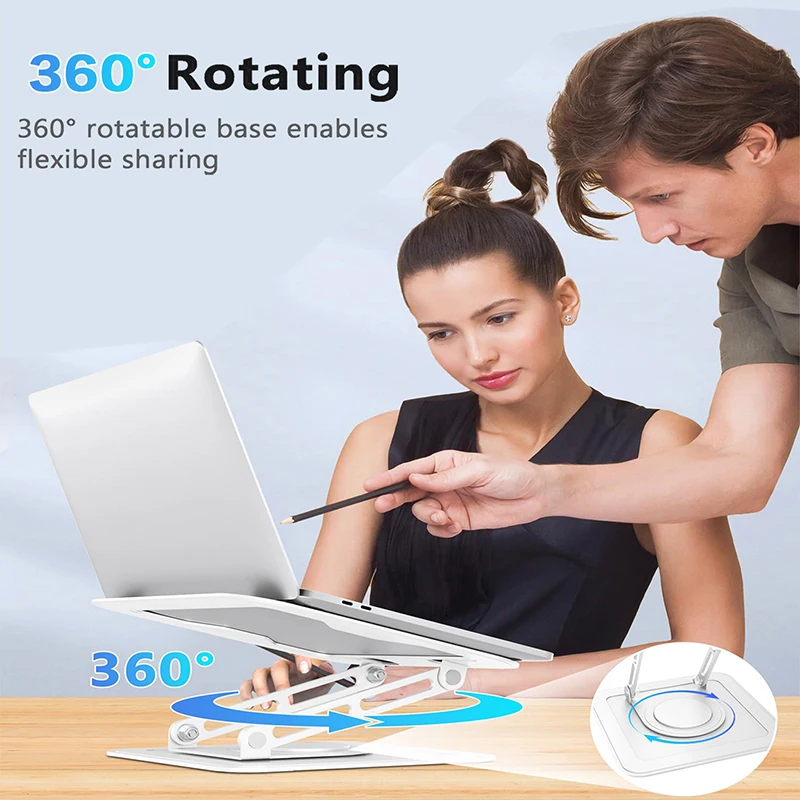 Stand Laptop lipat, dudukan Laptop lipat dengan dasar berputar 360 logam ergonomis dapat disesuaikan untuk Air/Pro dan lebih 10-15.6 inci Laptop