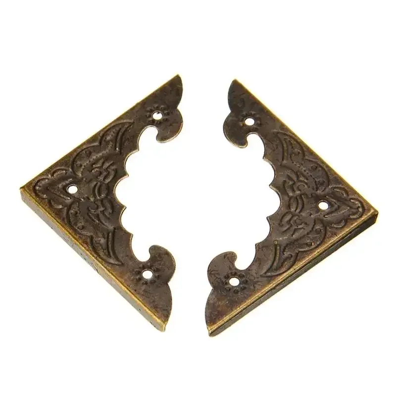 20PCS Antique Jewelry Box Corner Foot Wooden Case Corner Protector Bronze Tone Flower Pattern Carved Metal Crafts