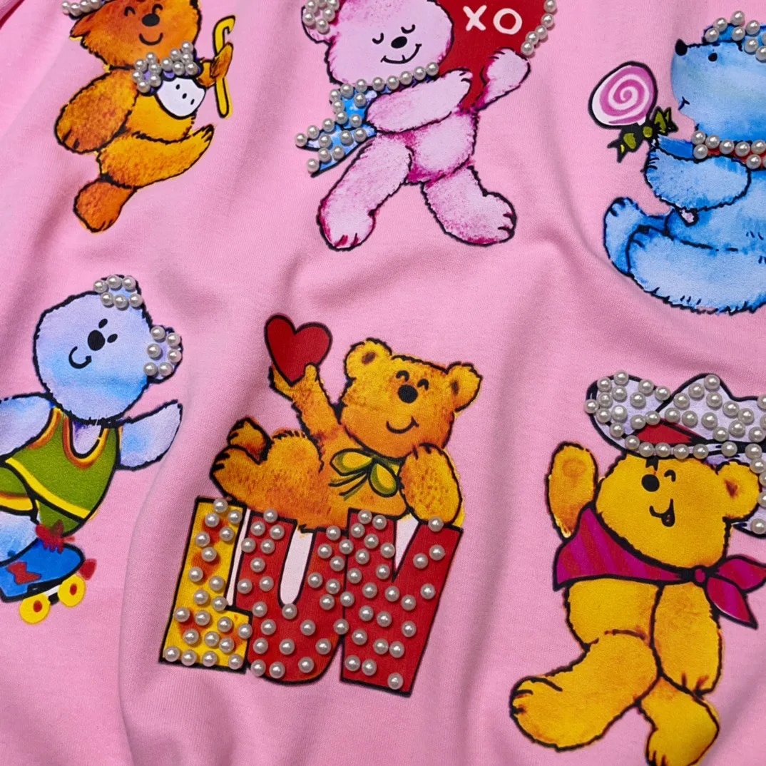 Imagem -06 - Urso Frisado Tripulação Pescoço Manga Curta Camiseta Feminina 2024 Primavera Verão Nova Impressão dos Desenhos Animados Solto Topo Kawaii Roupas Femininas Estudante