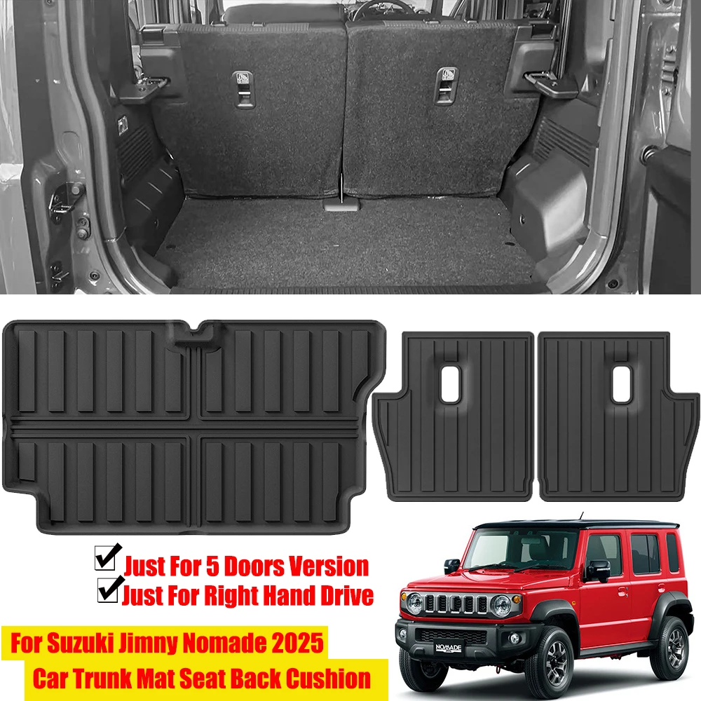 Tapis de coffre pour Suzuki Jimny Nomade 2025, Version 5 portes, conduite à droite, coussin de dossier de siège, accessoires automobiles