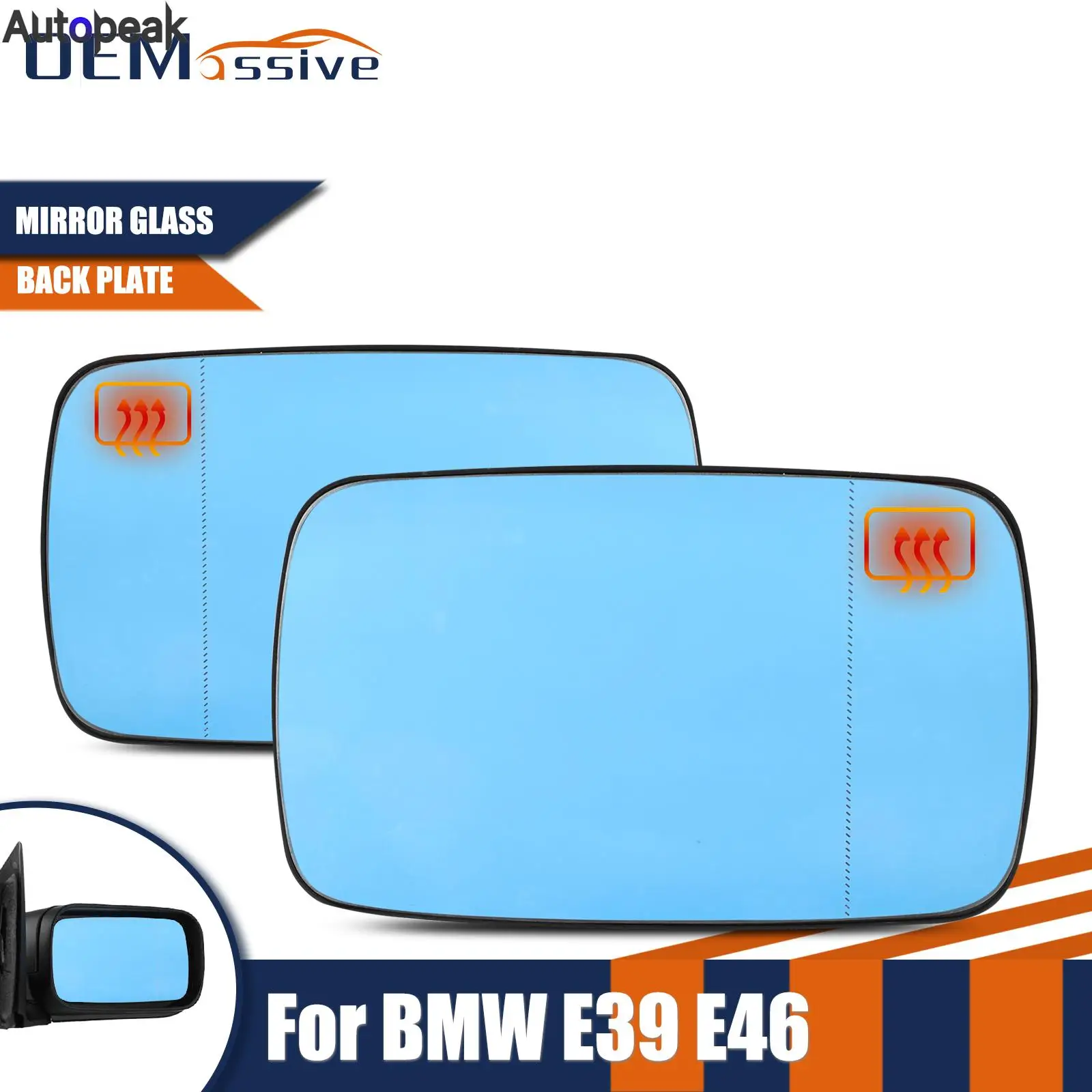 

Left Right Side Car Replacement Mirror Glass Blue Heated Rearview Convex For BMW 3er E46 5er E39 97-03 51168250437 51168250438