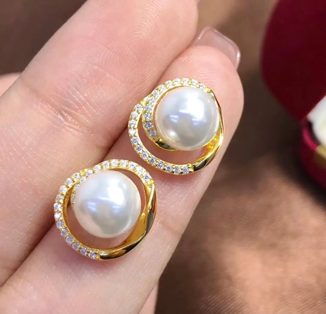Wholesale S925 Sterling Silver Earrings Mount Findings Settings Base Mounting Parts Accessory for 7-8mm Pearls 5 pairs/lot